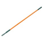 A long-handled tool with an orange shaft, a green grip at one end, and a flat metal blade at the other end, used for scraping or prying.