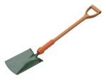 A Bulldog short-handled square-bladed spade with a steel blade and a wooden or fibreglass shaft, for general digging work.