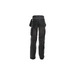 A pair of work trousers designed for use on construction sites and in industrial work environments.,