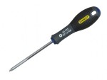 A Stanley brand Phillips screwdriver with a black and yellow handle and a long metal shaft, labeled 65-335 PZ1x100 on the handle.