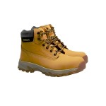 A composite safety boot with an anti-slip sole and padded collar, designed for comfort and protection during extended site work.