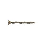 A steel countersunk head screw with a threaded shaft and sharp point, for general-purpose fastening applications.