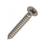 A stainless steel countersunk head screw with a threaded shaft and sharp point, for general-purpose fastening applications.