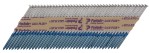A galvanised ring-shank nail with annular rings along the shaft for enhanced withdrawal resistance in timber framing.,
