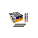 A box of Paslode framing nails, two fuel cells, and a strip of framing nails displayed on a white background. The items are used for nail guns in construction work.