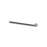 A stainless steel ring-shank nail with annular rings along the shaft for enhanced withdrawal resistance in timber framing.,