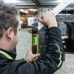 A Stabila digital angle finder with a stainless steel blade and an LCD readout, for measuring and transferring angles.