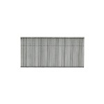 A bundle of long, silver metal nails arranged side by side in a strip, likely for use in a nail gun, is shown against a plain white background.