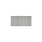 A set of silver finish nails arranged in a neat row, viewed from the side against a white background.