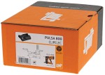 An orange and black Spit cordless power tool, with an ergonomic grip, designed for use on construction and maintenance tasks.