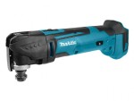A teal and black Makita cordless multi-tool with 18V oscillating action and a universal blade mount, for sanding, cutting, and scraping.