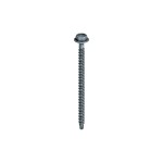 A single metal self-drilling screw with a hex washer head and a pointed tip, isolated on a white background.