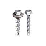 A steel 4.9×35mm self-drilling screw with a sharp drill-point tip and spiral threads along the shaft, suitable for fixing into steel framing.