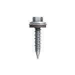 A steel self-drilling screw with a sharp drill-point tip and spiral threads along the shaft, suitable for fixing into steel framing.
