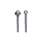 A steel self-drilling screw with a sharp drill-point tip and spiral threads along the shaft, suitable for fixing into steel framing.