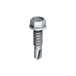 A steel self-drilling screw with a sharp drill-point tip and spiral threads along the shaft, suitable for fixing into steel framing.