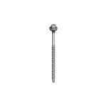 A single metal screw with a hexagonal head, washer, and pointed tip, designed for fastening materials such as metal or wood. The screw is silver and shown upright on a white background.