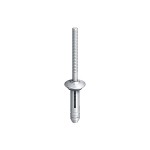 An aluminium dome-head blind rivet with a steel mandrel, used for joining sheet materials where access is only available from one side.