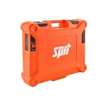 An orange and black Spit cordless nail gun with a magazine feed and safety tip, for driving nails quickly in timber framing and carpentry.