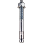 A metal through bolt anchor with a hex nut and washer, featuring a threaded shaft and expansion sleeve, designed for securing heavy loads to concrete or masonry surfaces.