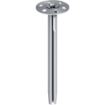 A silver metal anchor bolt with a round, flat top featuring multiple holes and a split, tapered shaft extending downward.