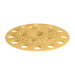 A beige, round plastic disc with a raised circular pattern in the center and multiple evenly spaced holes near the edge, shown on a plain white background.