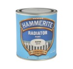 A 500ml tin of Hammerite satin-finish metal paint in white, for protecting and decorating metal surfaces.