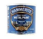 A 250ml tin of Hammerite smooth-finish metal paint in blue, for protecting and decorating metal surfaces.