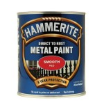 A 750ml tin of Hammerite smooth-finish metal paint in red, for protecting and decorating metal surfaces.