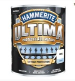 A 750ml tin of Hammerite smooth-finish metal paint in white, for protecting and decorating metal surfaces.