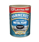 A 750ml tin of Hammerite direct-to-rust hammered-finish metal paint in silver, with a textured decorative surface and built-in rust inhibitor, requiring no primer.