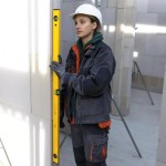 A Stabila 180cm spirit level with an extruded aluminium body and accurate vials, for checking horizontal and vertical alignment.