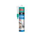 A 300ml cartridge of white silicone sealant with a flexible cured finish, for sealing joints around kitchens, bathrooms, and windows.