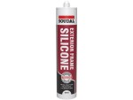 A 270ml cartridge of white silicone sealant with a flexible cured finish, for sealing joints around kitchens, bathrooms, and windows.