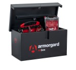 A steel Armorgard steel tool chest with multiple drawers, a locking lid, and rubber-lined interior, for organising and storing hand tools.