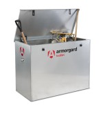 A steel Armorgard heavy-duty site storage unit with a steel construction, secure locking, and a load-rated base.
