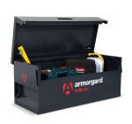 A steel Armorgard heavy-duty site storage unit with a steel construction, secure locking, and a load-rated base.