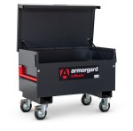 A steel Armorgard heavy-duty site storage unit with a steel construction, secure locking, and a load-rated base.