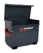 A steel Armorgard heavy-duty site storage unit with a steel construction, secure locking, and a load-rated base.