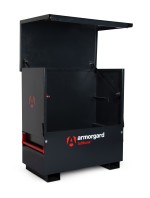 A steel Armorgard heavy-duty site storage unit with a steel construction, secure locking, and a load-rated base.