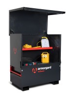 A steel Armorgard heavy-duty site storage unit with a steel construction, secure locking, and a load-rated base.