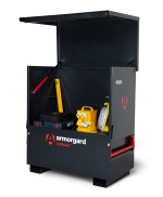 A steel Armorgard heavy-duty site storage unit with a steel construction, secure locking, and a load-rated base.