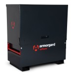 A steel Armorgard heavy-duty site storage unit with a steel construction, secure locking, and a load-rated base.