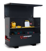 A steel Armorgard heavy-duty site storage unit with a steel construction, secure locking, and a load-rated base.