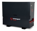 A steel Armorgard heavy-duty site storage unit with a steel construction, secure locking, and a load-rated base.