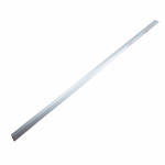 A long, silver-colored metal meter stick ruler with measurement markings and red labeling on a white background.