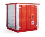 A steel Armorgard heavy-duty site storage unit with a steel construction, secure locking, and a load-rated base.