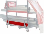A steel metal shelving unit with adjustable shelf heights and a robust welded steel frame, for organised storage in workshops and site cabins.