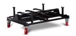 A steel metal shelving unit with adjustable shelf heights and a robust welded steel frame, for organised storage in workshops and site cabins.