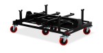 A steel metal shelving unit with adjustable shelf heights and a robust welded steel frame, for organised storage in workshops and site cabins.
